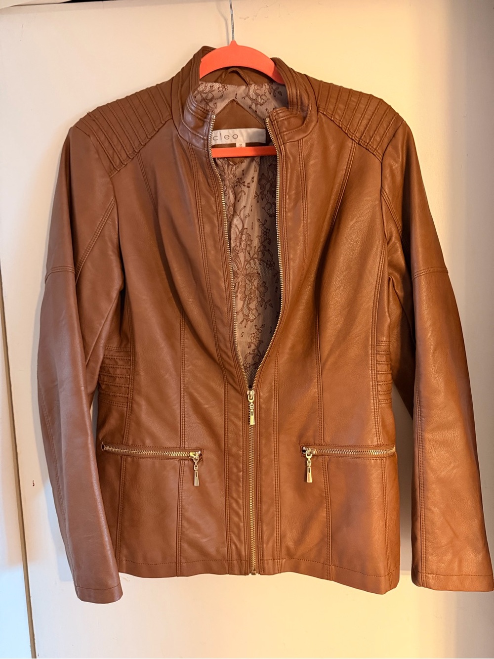 cleo Tan Faux Leather Zip-Front Jacket